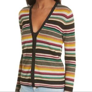 Veronica Beard, Keke Striped Ribbed Cardigan, Multi, V-Neck, S | Chic